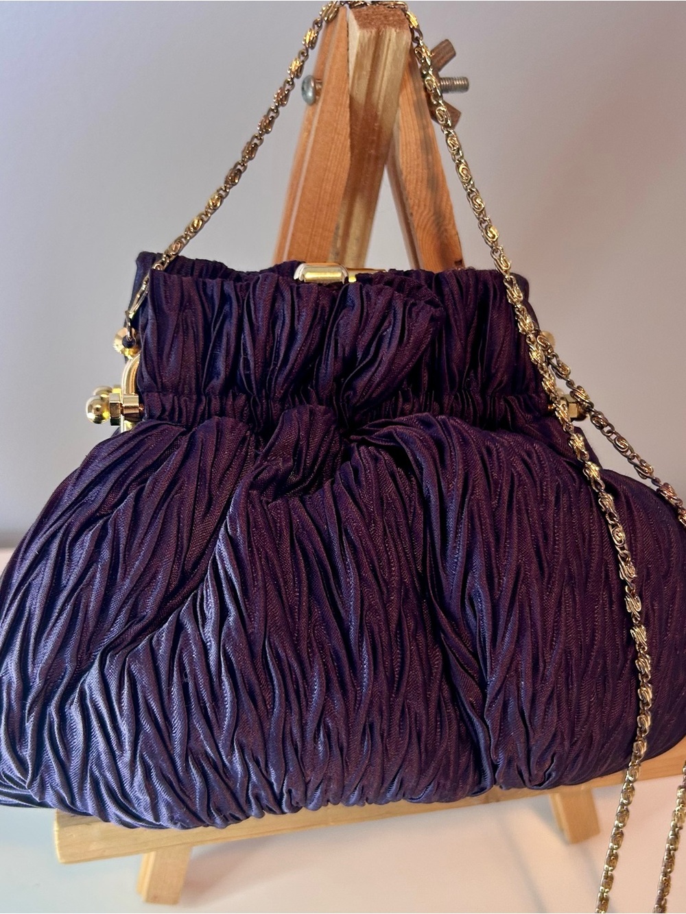 Goldco Purple Ruched Satin Evening Bag
